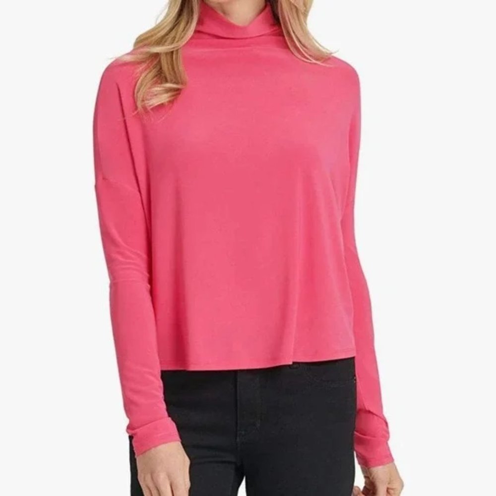 DKNY Women's Funnel Neck Dolman Sleeves Top Pink Size Large NWT